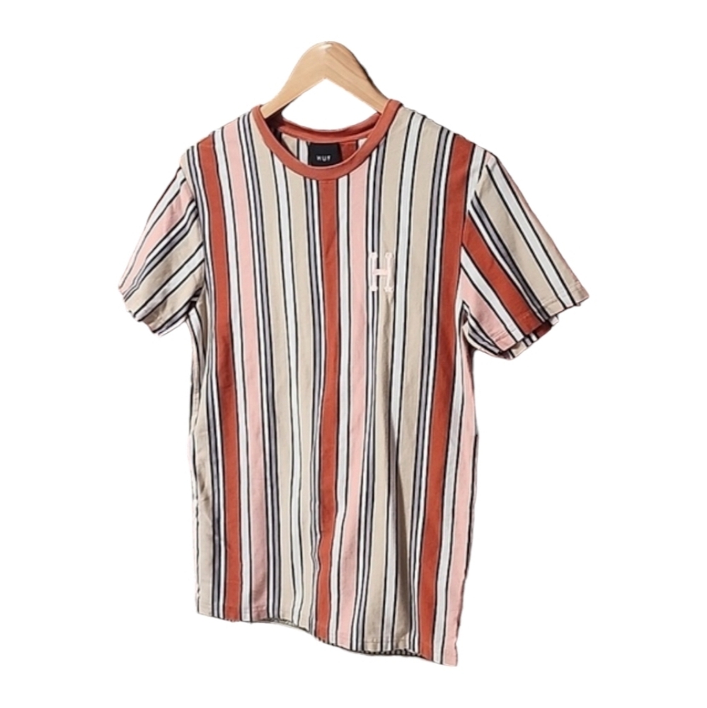HUF Worldwide Striped Short Sleeve Tee S Shirt Skater Hip Hop EDM Cali Skate - Picture 8 of 10